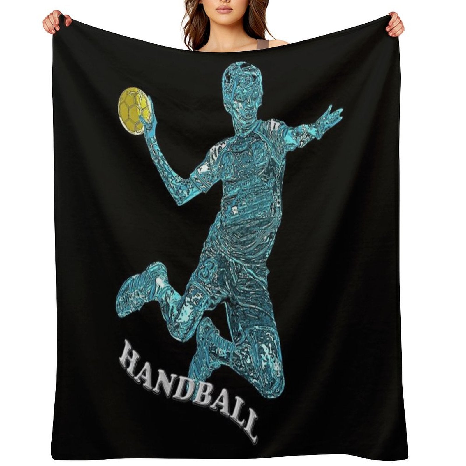 Handball Player Blue Silhouette Gift-ready Throw Blanket