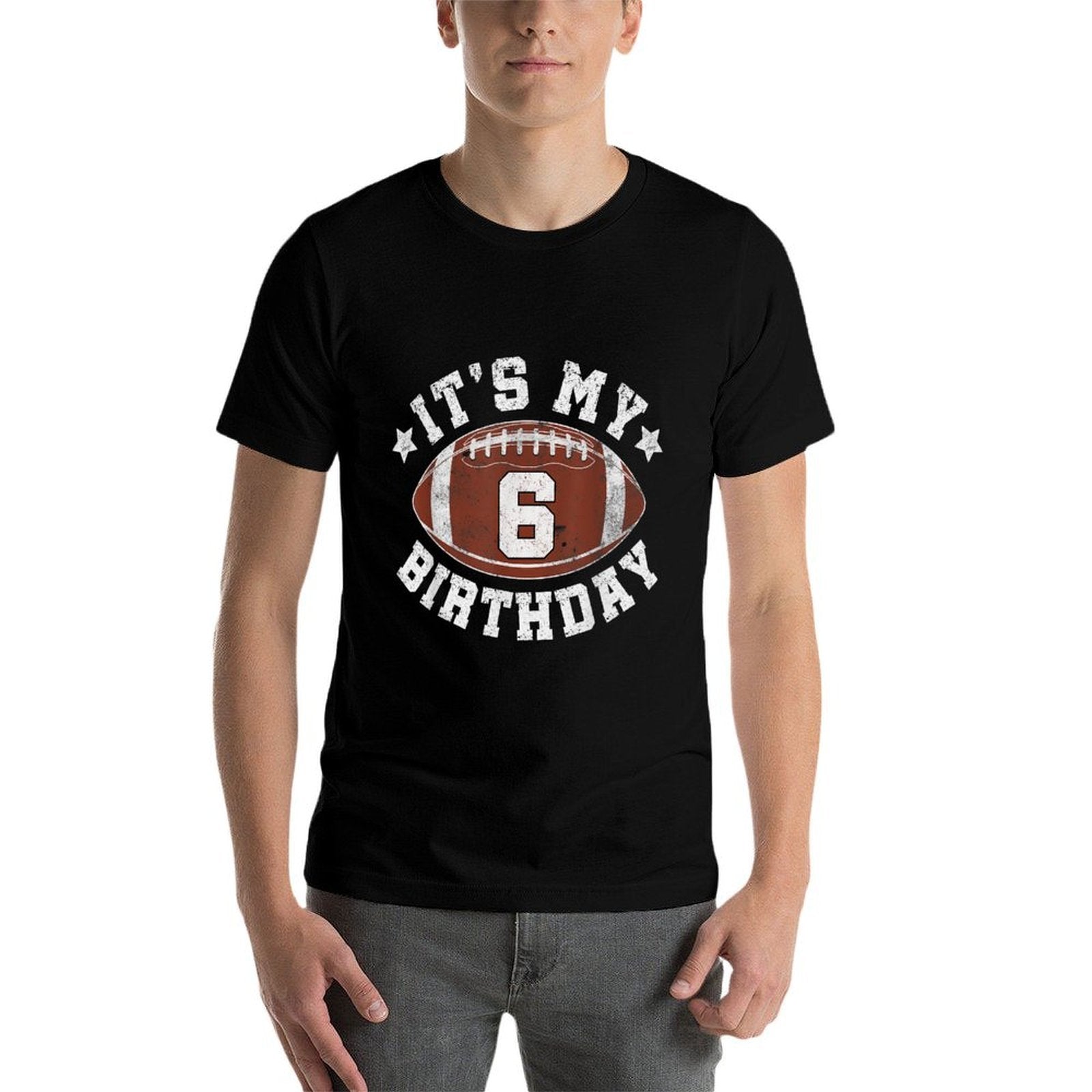 It's My 6th Birthday Boy 6 Year Old Football Player Kids  Ribbed Collar T-Shirt