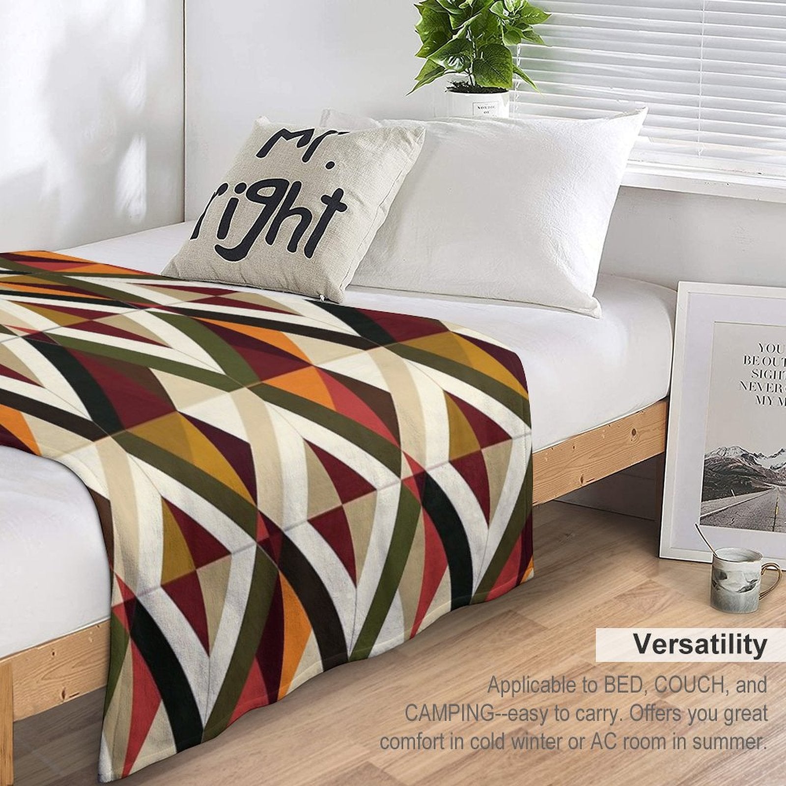Retro Geometric Motif  Seamless Easy Care Throw Blanket