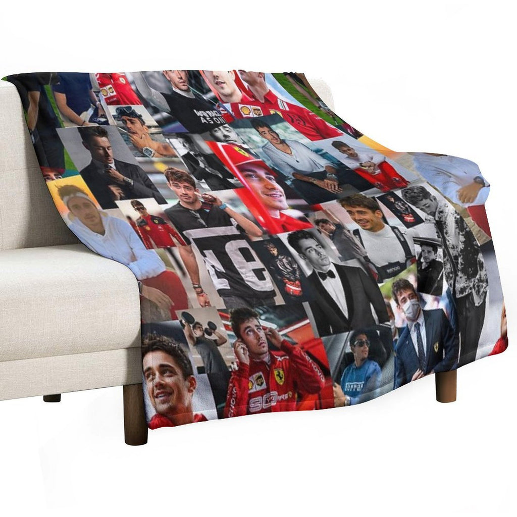 Charles Leclerc Monacan Motorsports Racing Driver Collage Plush Throw Blanket