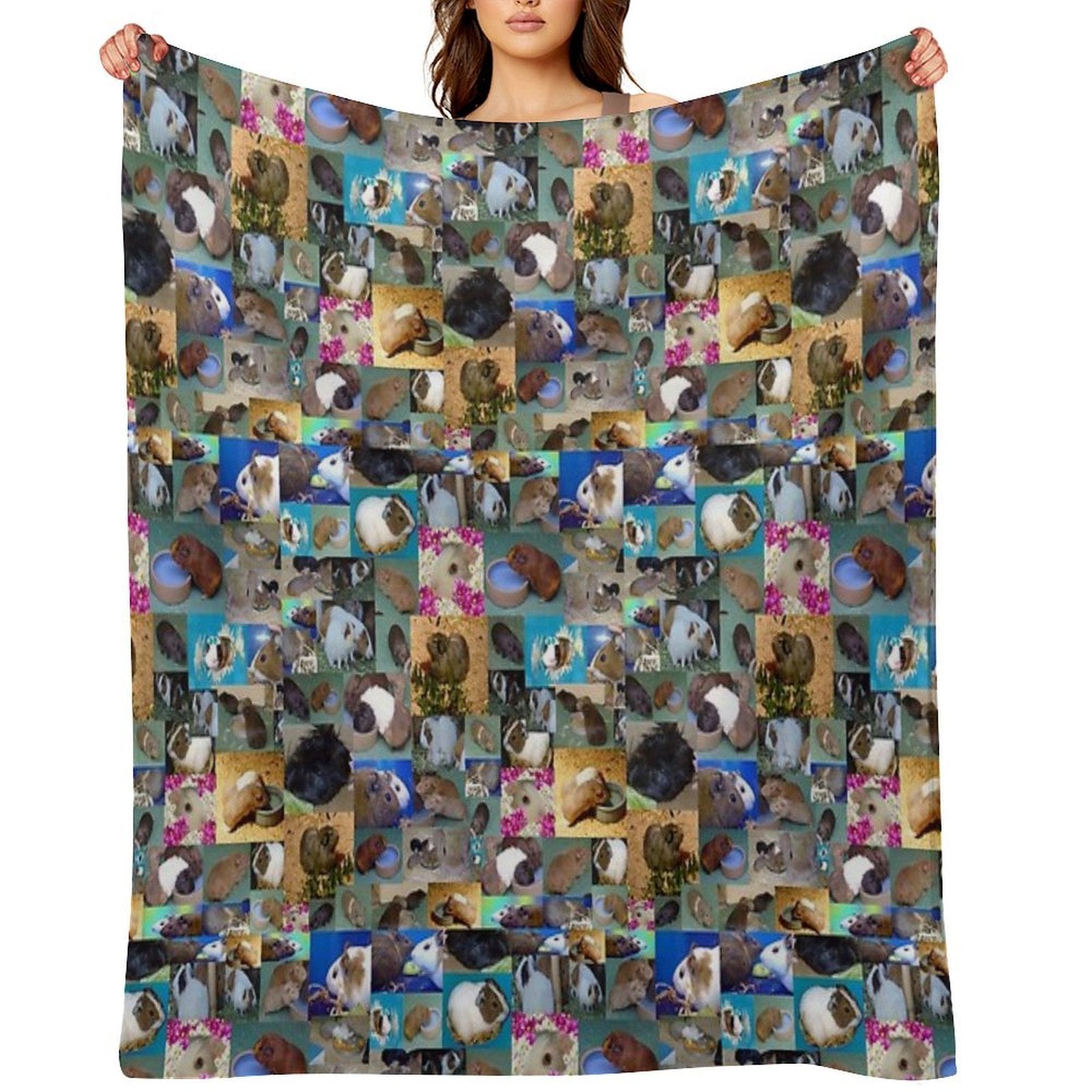 Happy Guinea Pigs Photo Collage Travel-friendly Throw Blanket