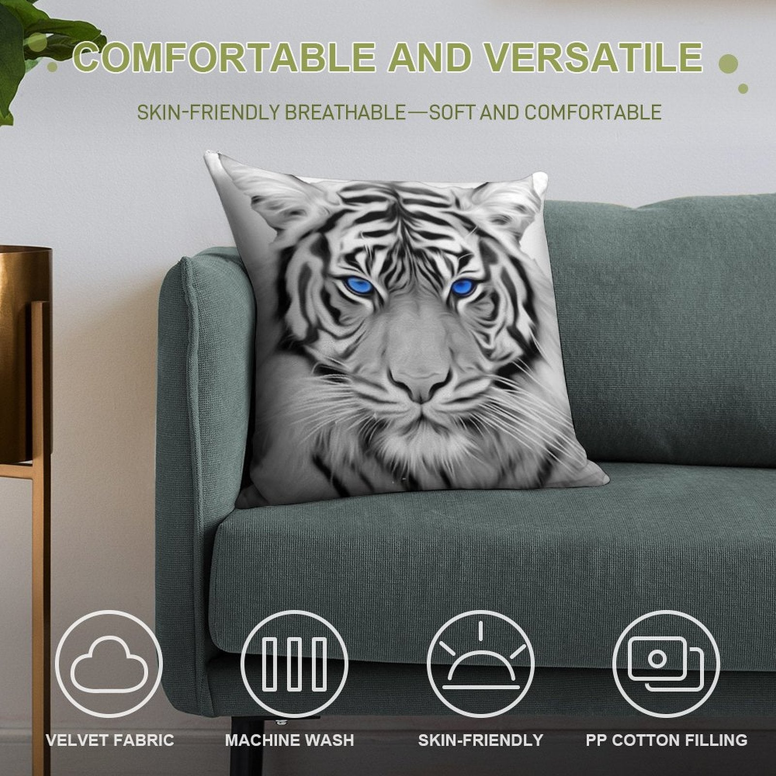 White Tiger with Blue Eyes Soft Style Accent Throw Pillow