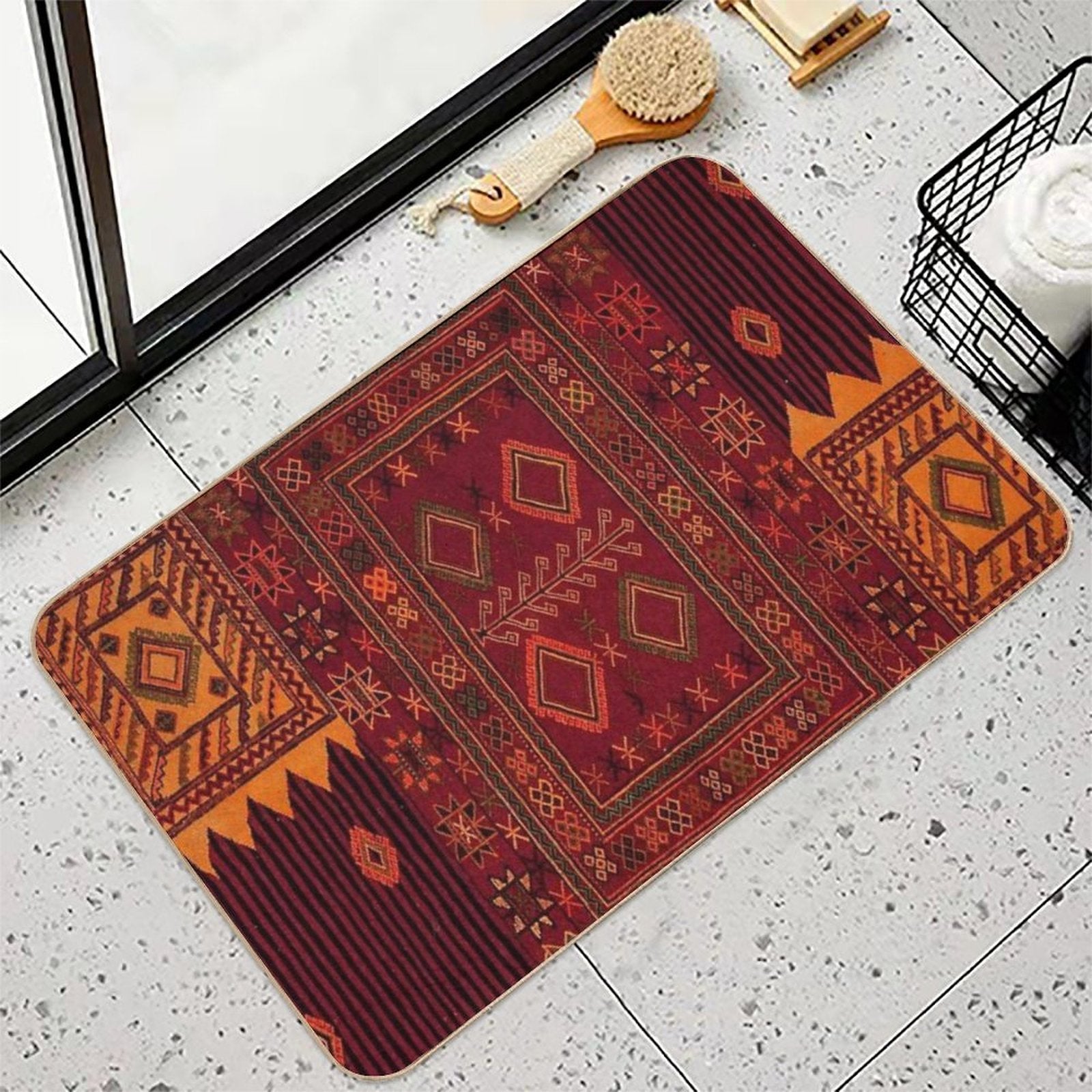 Traditional Moroccan Artwork Design  Non-Slip Bath Mat