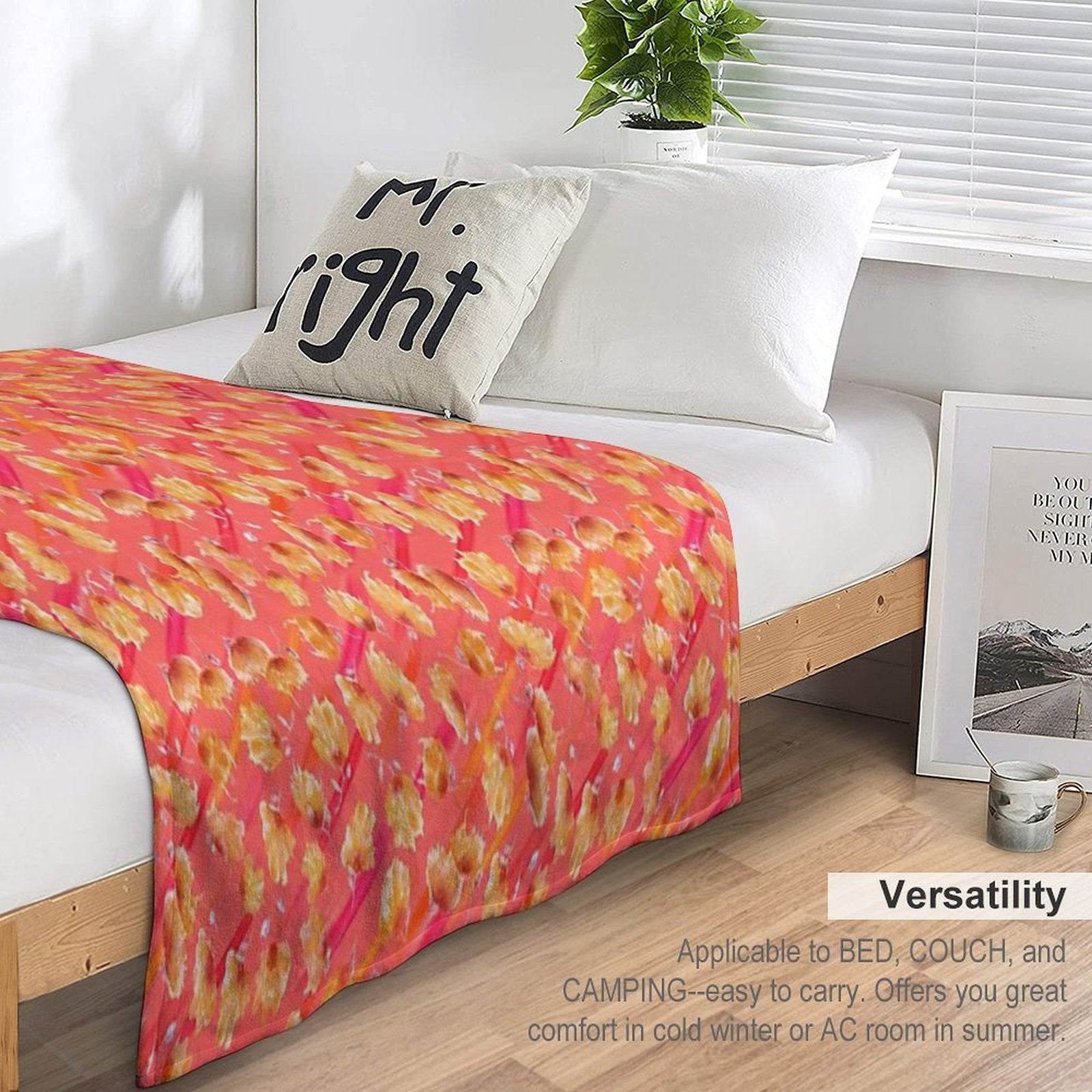 Watercolor Painted Flowers with Diagonal Accents Durable Throw Blanket