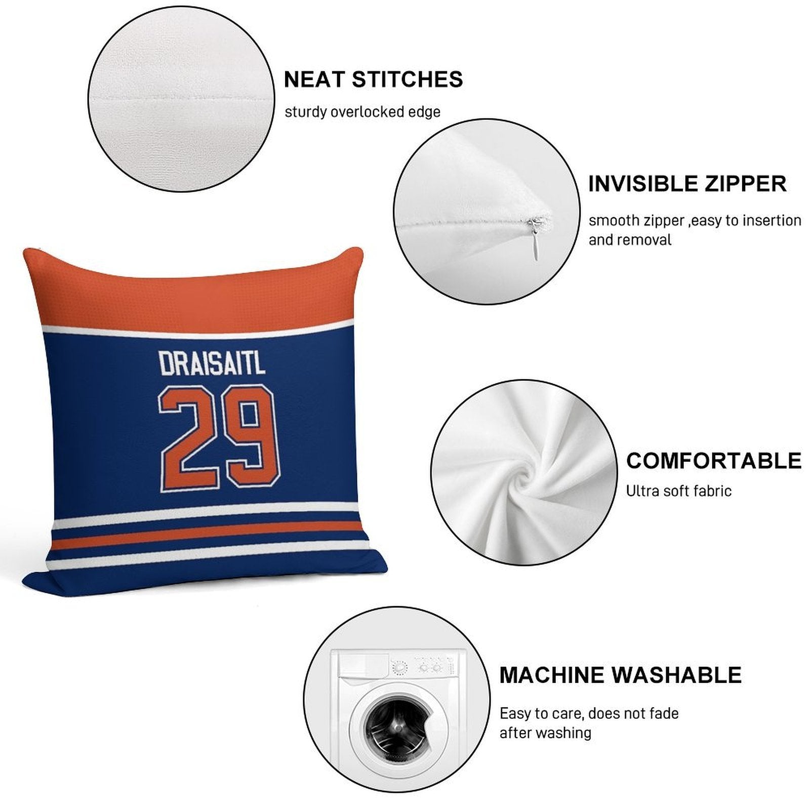 Edmonton Oilers Leon Draisaitl Home Jersey Back Phone Case Soft Anti-Pilling Throw Pillow