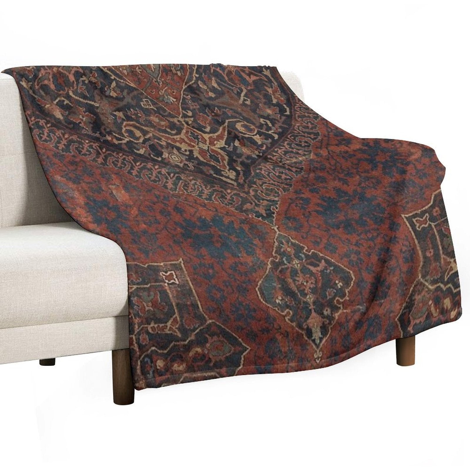 Boho Chic Dark VII  17th Century Colorful Medallion Red Blue Green Brown Ornate Accent Rug Pattern Travel-friendly Throw Blanket