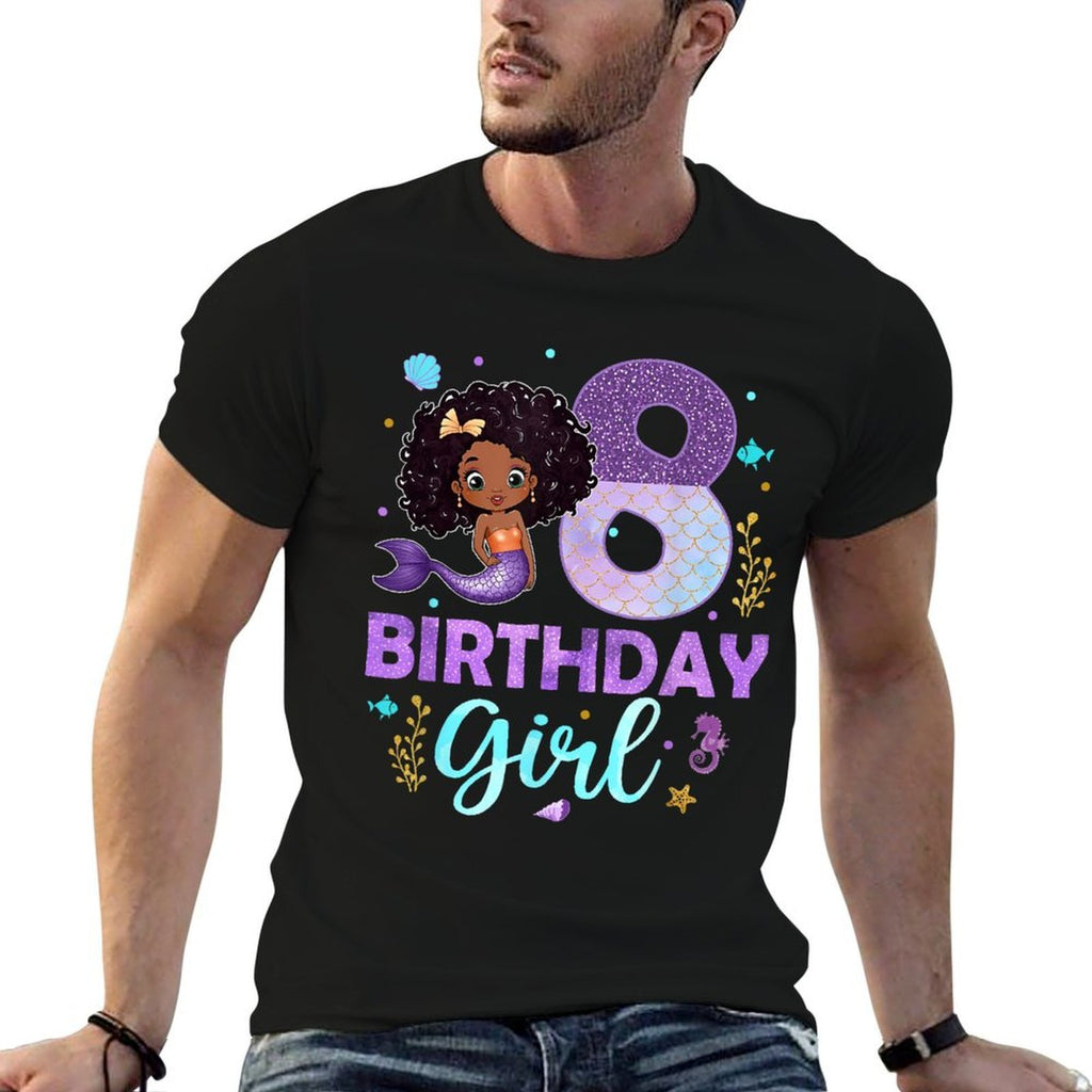 8th Birthday Outfit Girl 8 Yrs Old African American Mermaid Comfortable T-Shirt