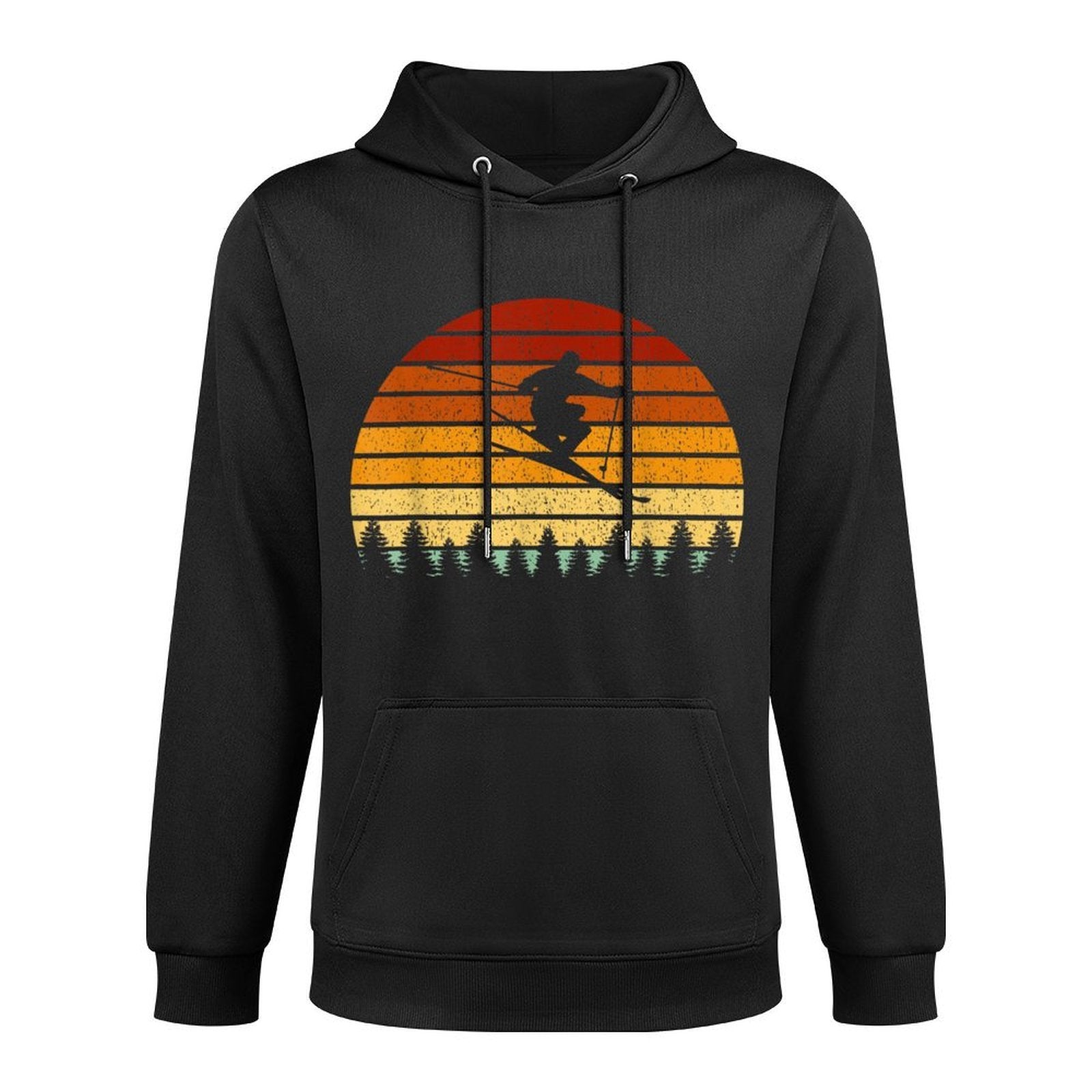 Vintage Sunset Skiing Gift For Skiers Relaxed Fit Hoodie