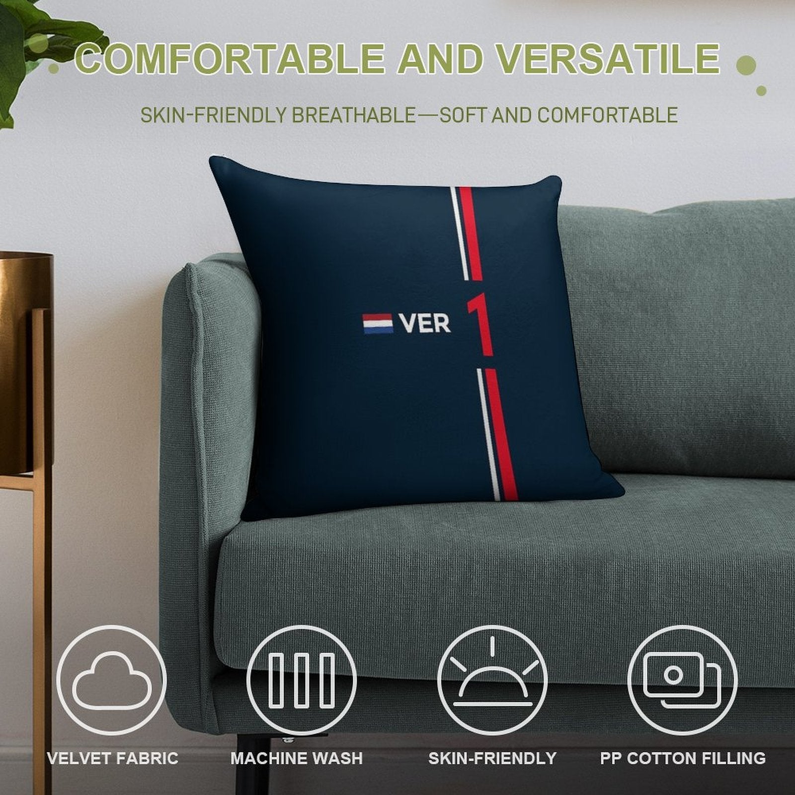 F1 2022 - #1 Verstappen Soft Fade-Resistant Throw Pillow