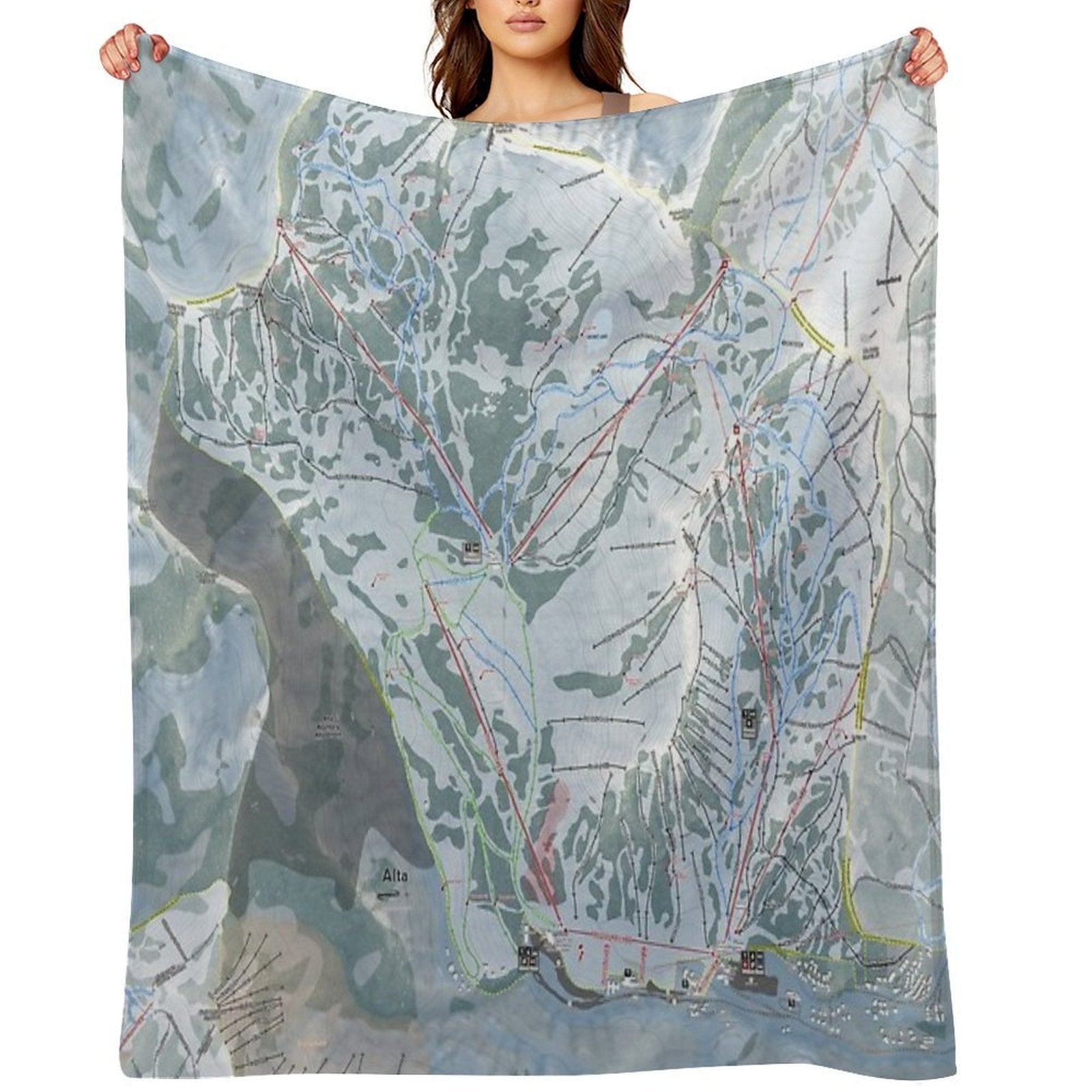 Alta Ski Resort Trail Map Wrinkle-free Throw Blanket