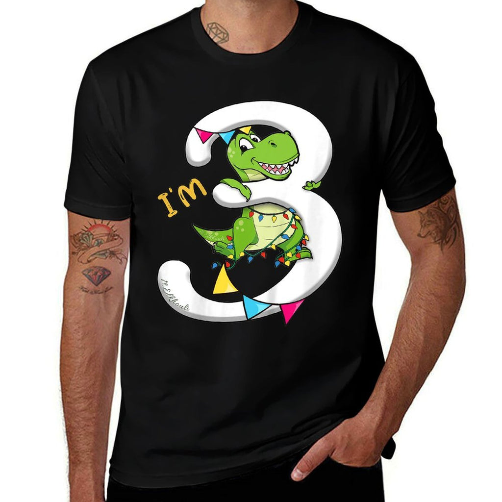 3rd Birthday Dinosaur  Dino Third Bday Im 3 Years Boys  Summer-ready Fabric T-Shirt