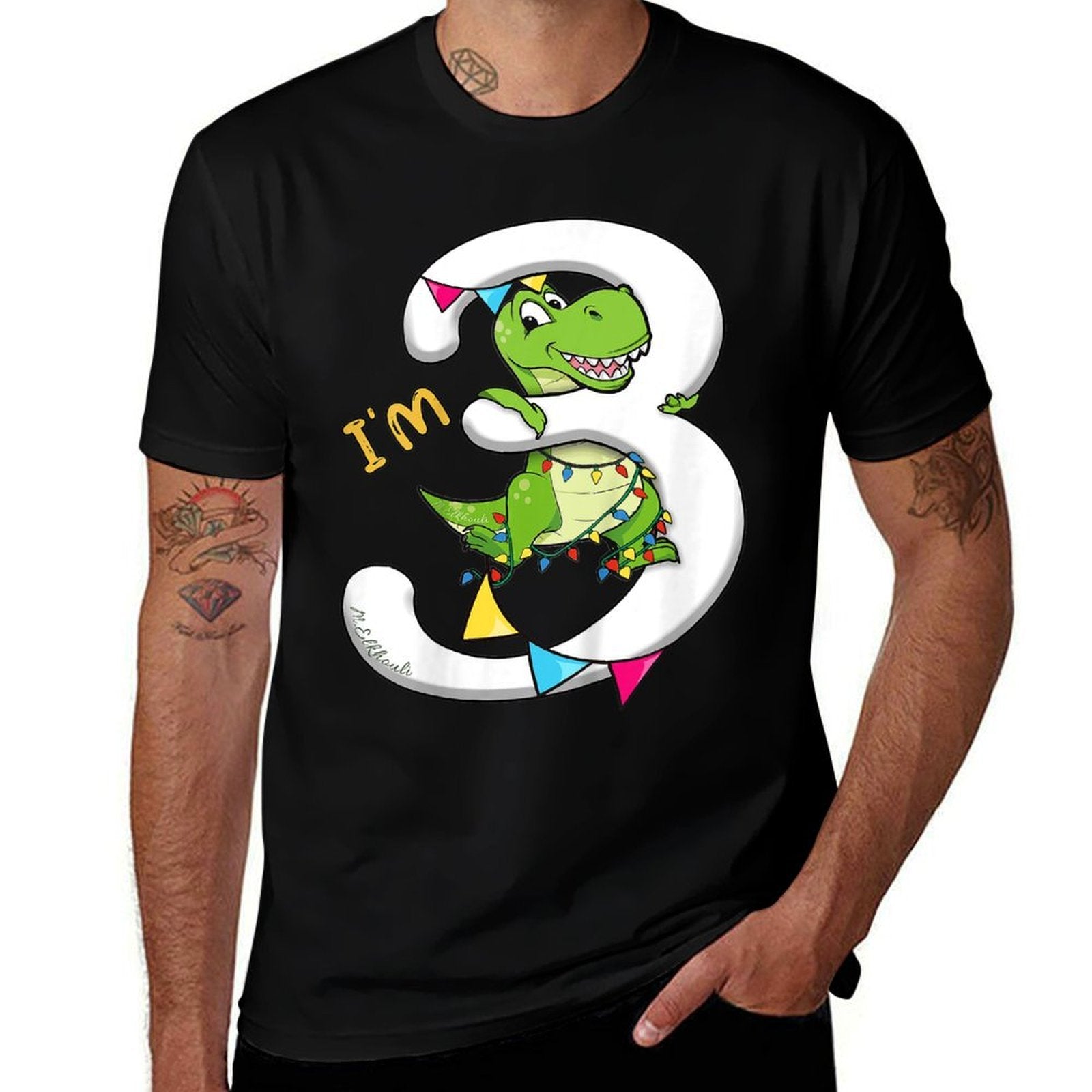 3rd Birthday Dinosaur  Dino Third Bday Im 3 Years Boys  Summer-ready Fabric T-Shirt
