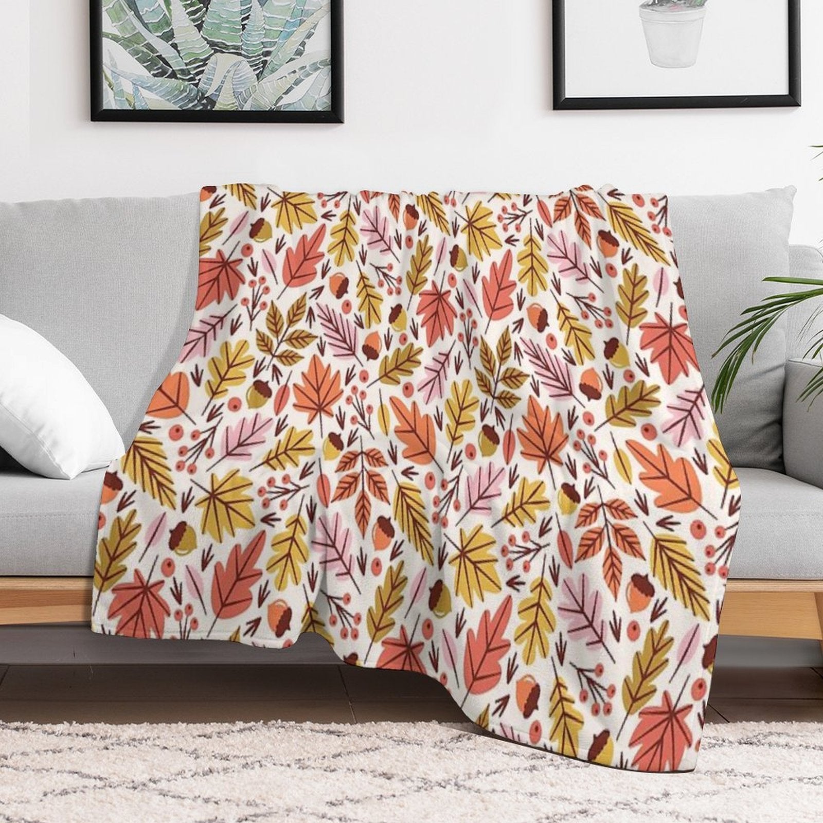 Leaves & Acorns Wrinkle-free Throw Blanket