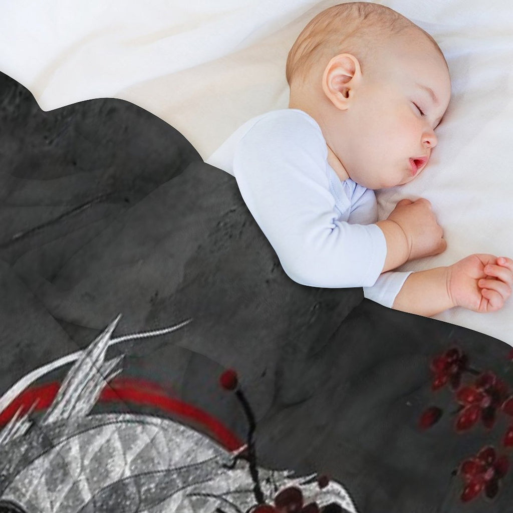 Japanese Ying Yang Koi Fish And Sakura Red & Gray Premium Throw Blanket