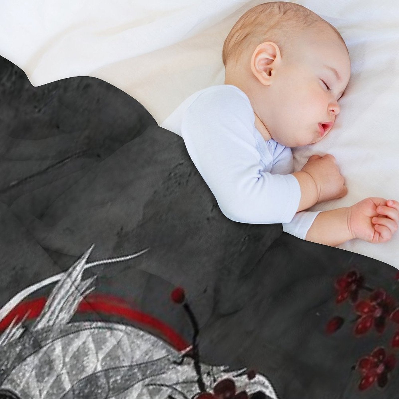 Japanese Ying Yang Koi Fish And Sakura Red & Gray Premium Throw Blanket