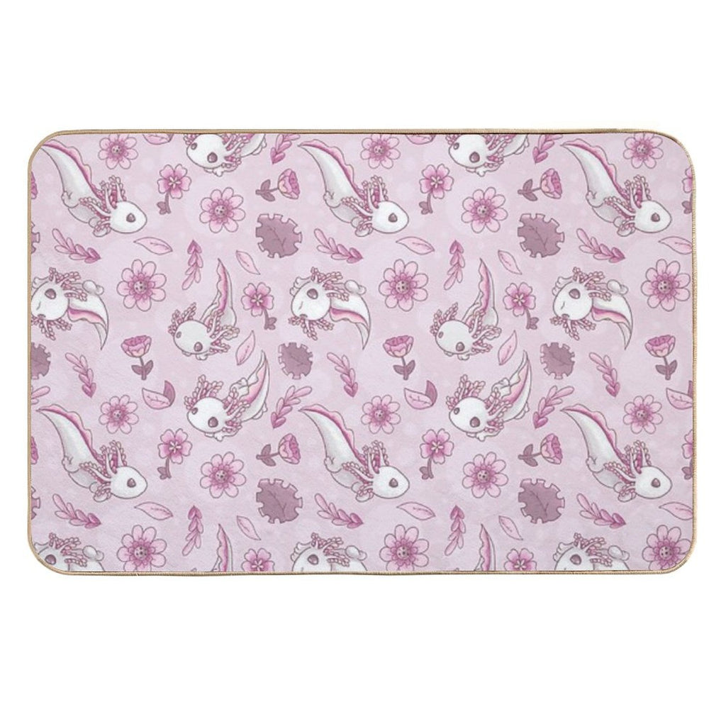 Floral Speckled Axolotl Pattern - Summer Edition  Slip-Resistant Bath Mat