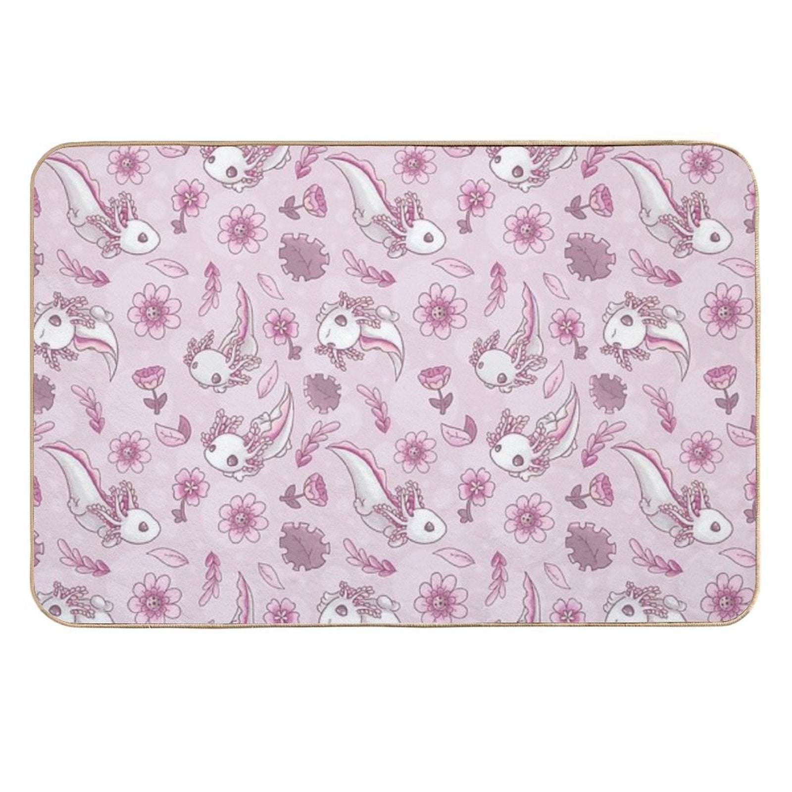 Floral Speckled Axolotl Pattern - Summer Edition  Slip-Resistant Bath Mat