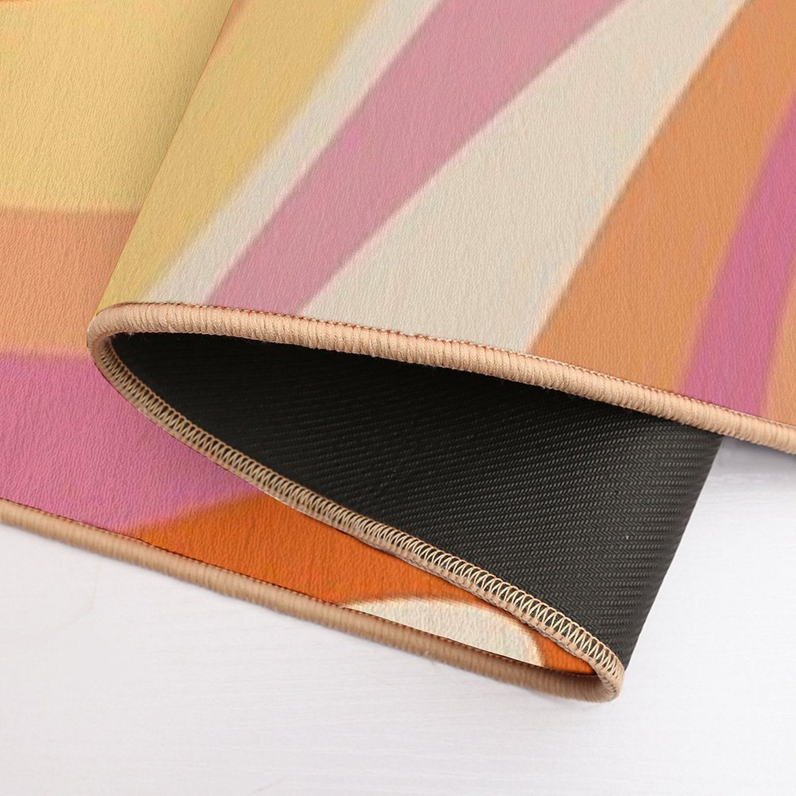 Wavy Loops Retro Abstract Pattern in Retro Orange Yellow Thulian Pink Cream  Easy To Clean Bath Mat