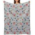 Grafic Waves from Stripes with Fish And Crabs. Sea Seamless Pattern. Premium Throw Blanket