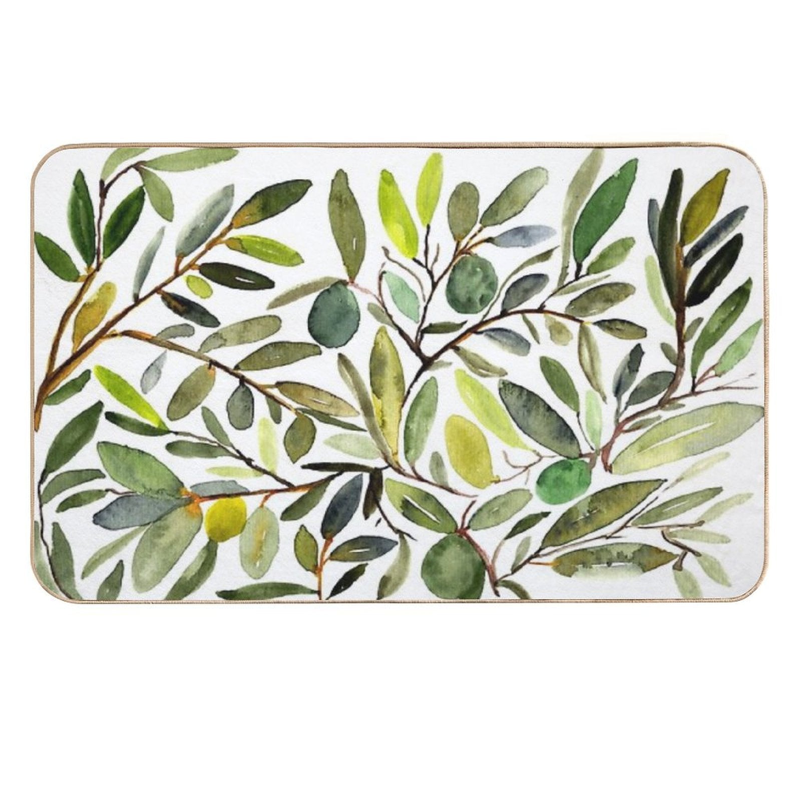 Olive Leaf Art Modern  Rapid-Drying Bath Mat