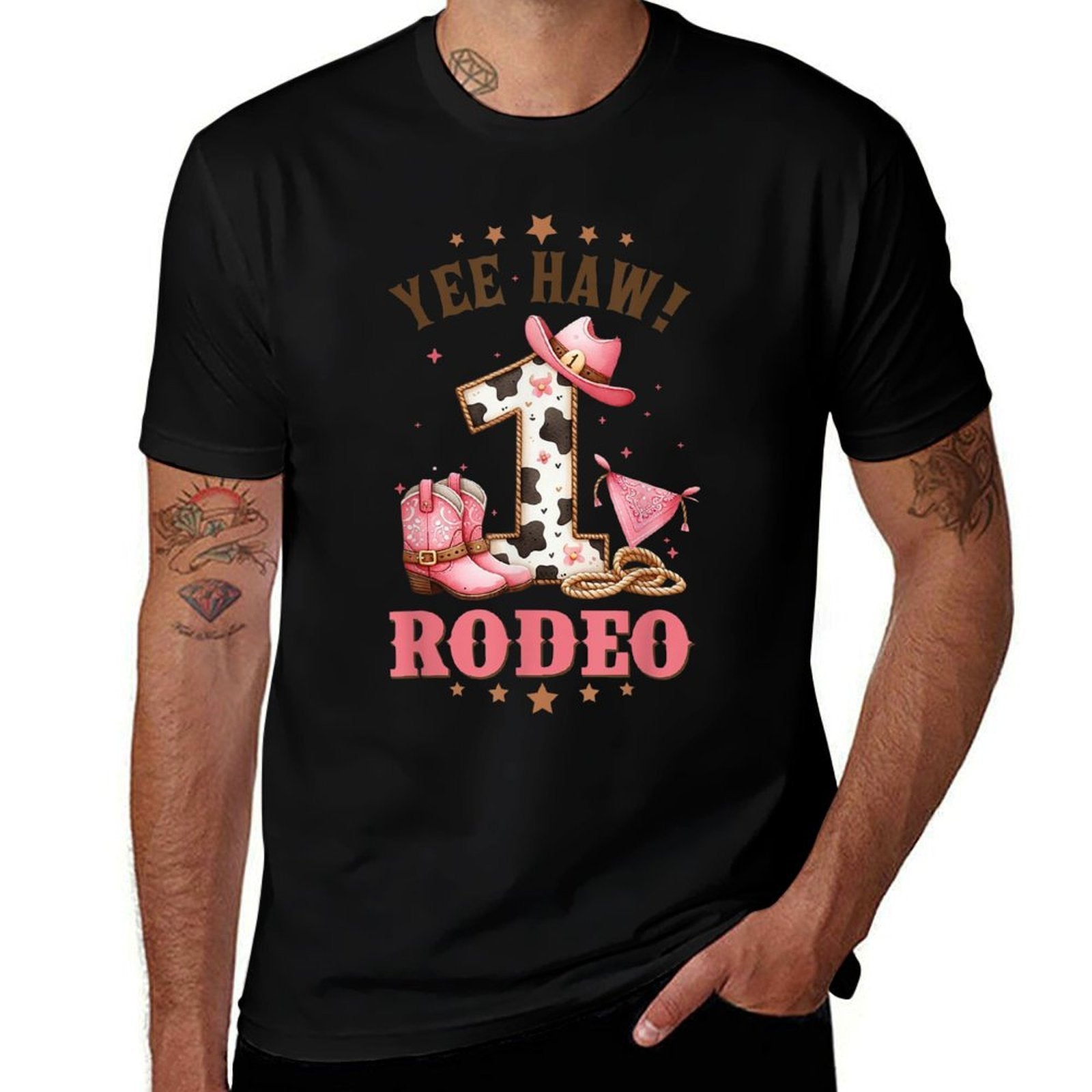 Rodeo Cowgirl Birthday CowGirl 1st Birthday 1 Years Old  Ribbed Collar T-Shirt