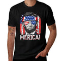 Lincoln 4th Of July Merica Abe Boys Men Women American Flag  Rolled Sleeves T-Shirt
