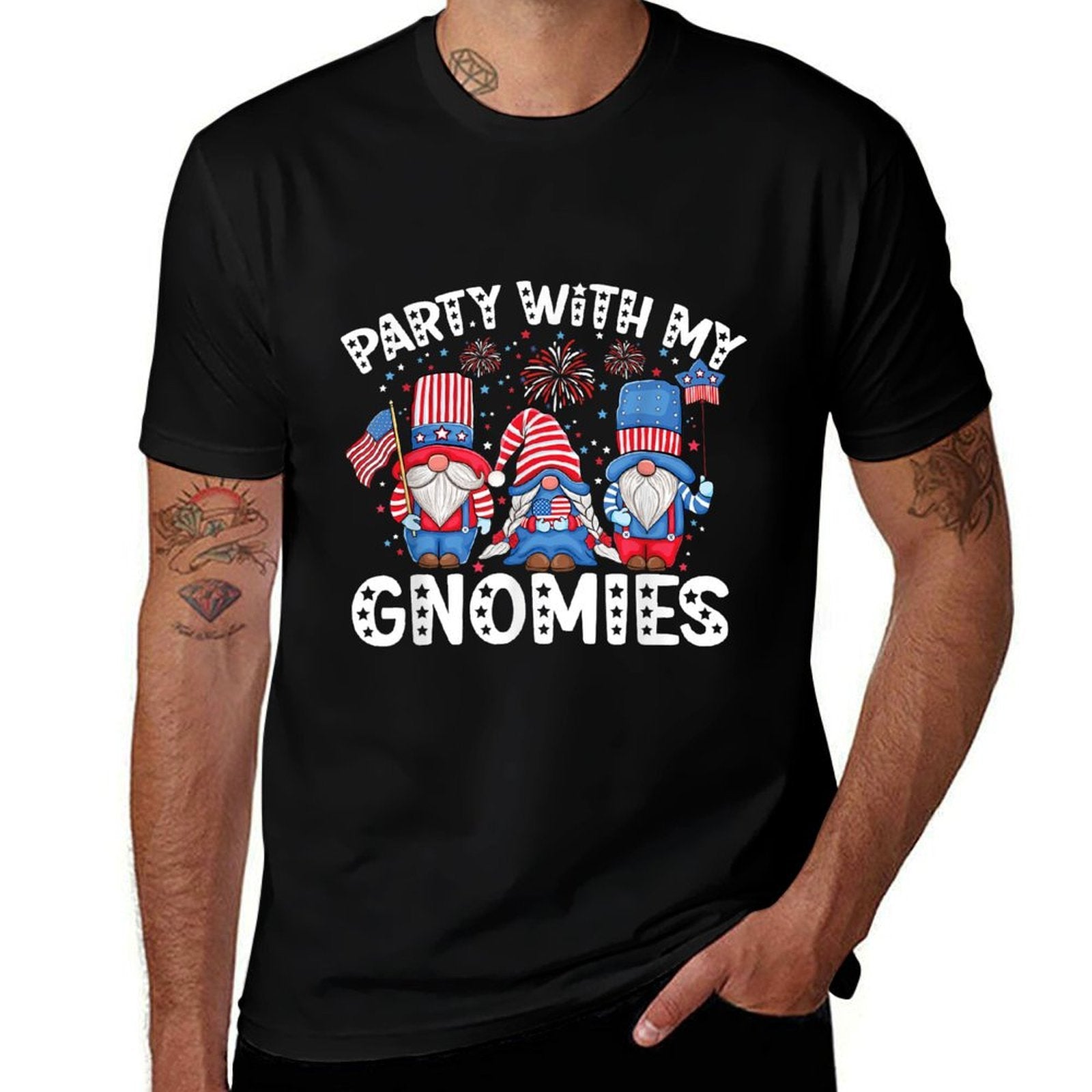 USA American Patriotic Gnomes Celebrating 4th of July Comfortable T-Shirt