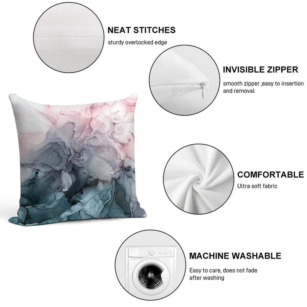 Blush And Payne's Grey Flowing Abstract Painting Soft Hidden Zipper Throw Pillow