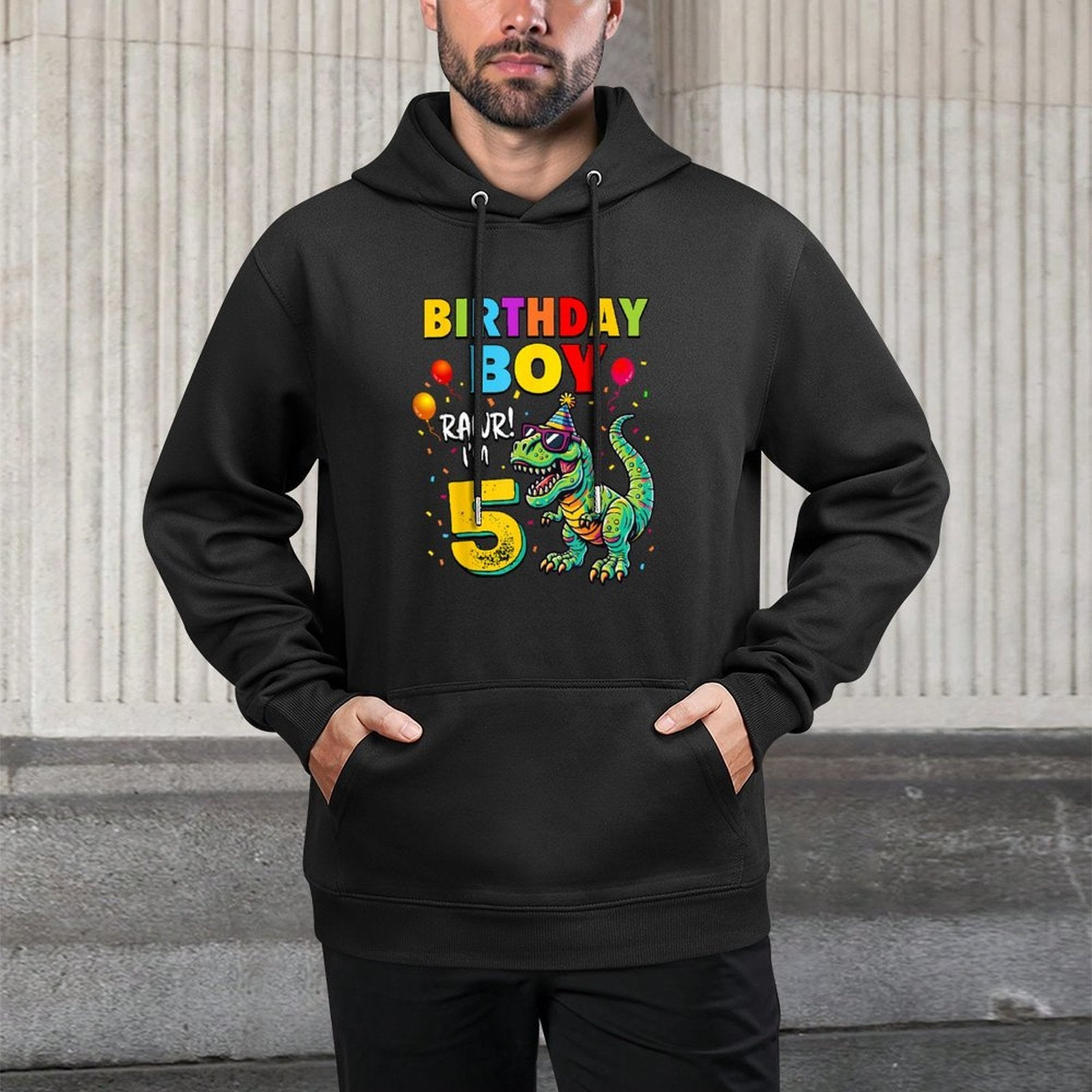 5 Years Old T-Rex Dinosaur Boy Kids 5th Birthday Party Moisture-Wicking Hoodie