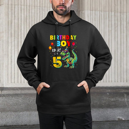 5 Years Old T-Rex Dinosaur Boy Kids 5th Birthday Party Moisture-Wicking Hoodie