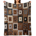Classic Retro Brown Quilted Patchwork Quilting Pattern Mosaic Motif Compact Throw Blanket