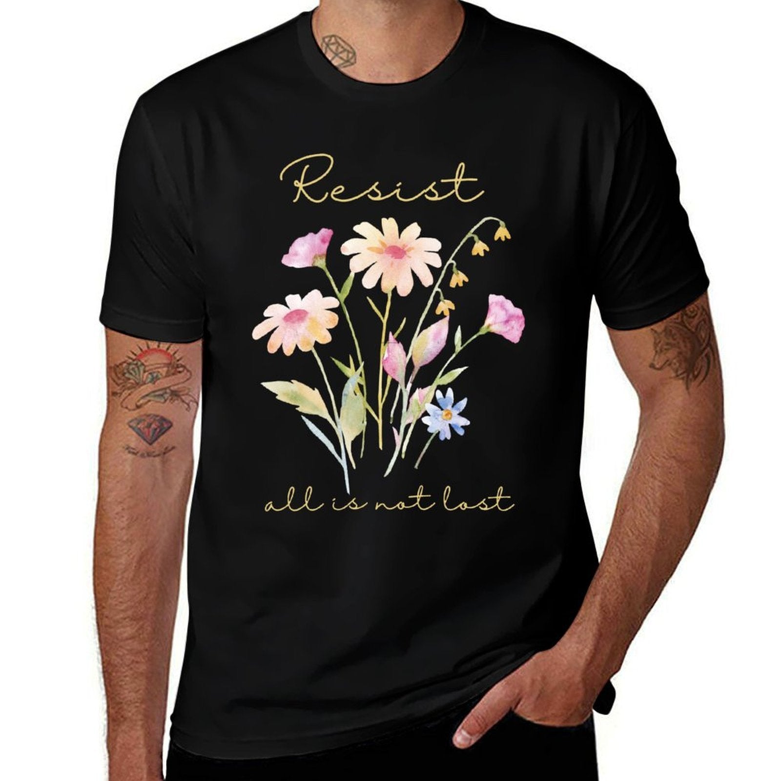 Resist Subtle Anti Trump Floral Botanical Protest Political  Stretchy T-Shirt