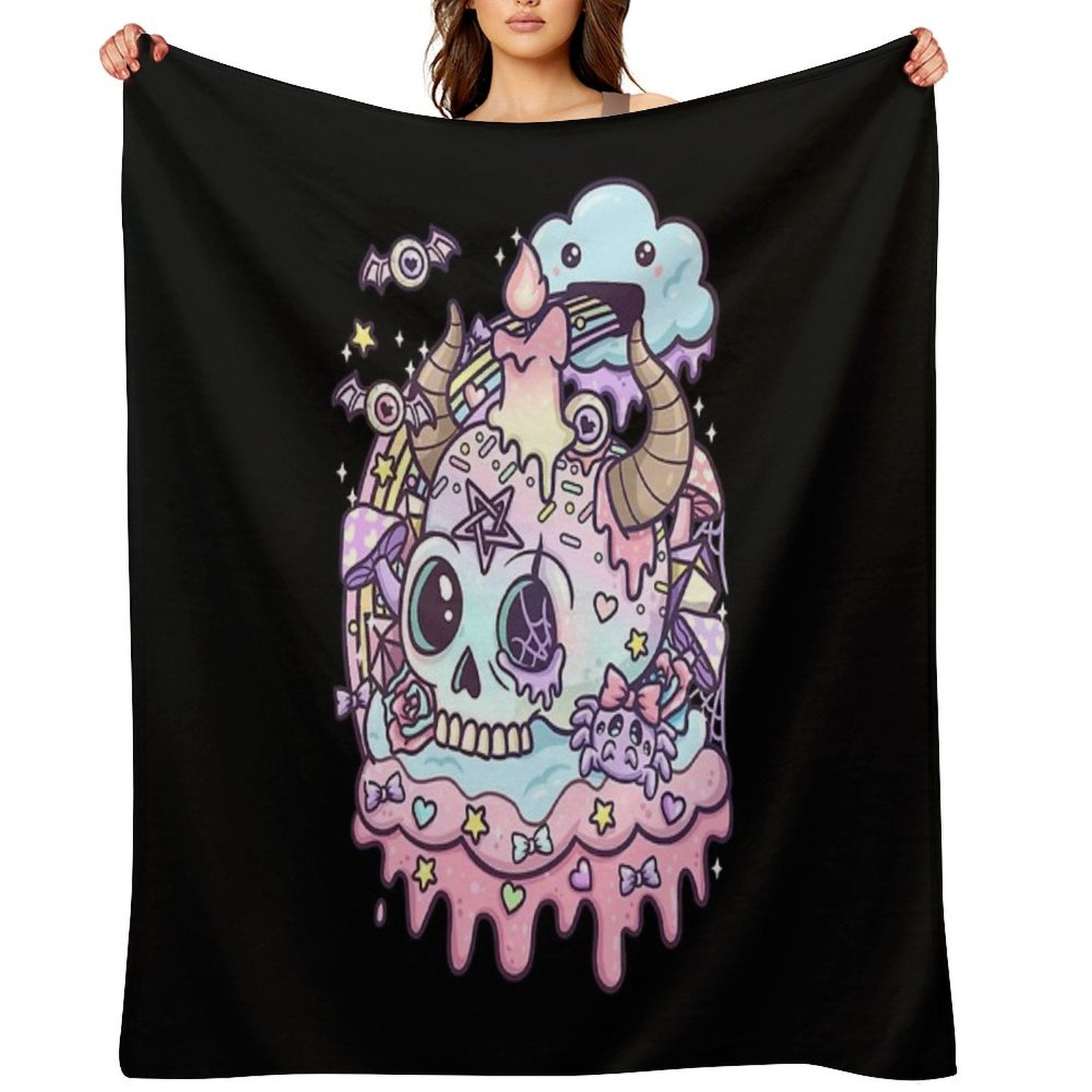 Pastel Goth Skull Kawaii Anti-pilling Throw Blanket