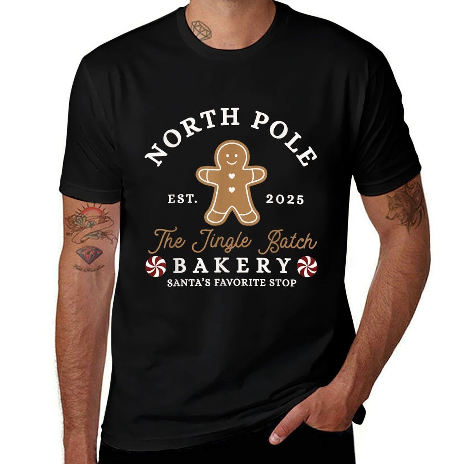 North Pole Christmas The Jingle Batch Bakery Santas Favorite  Heathered Texture T-Shirt