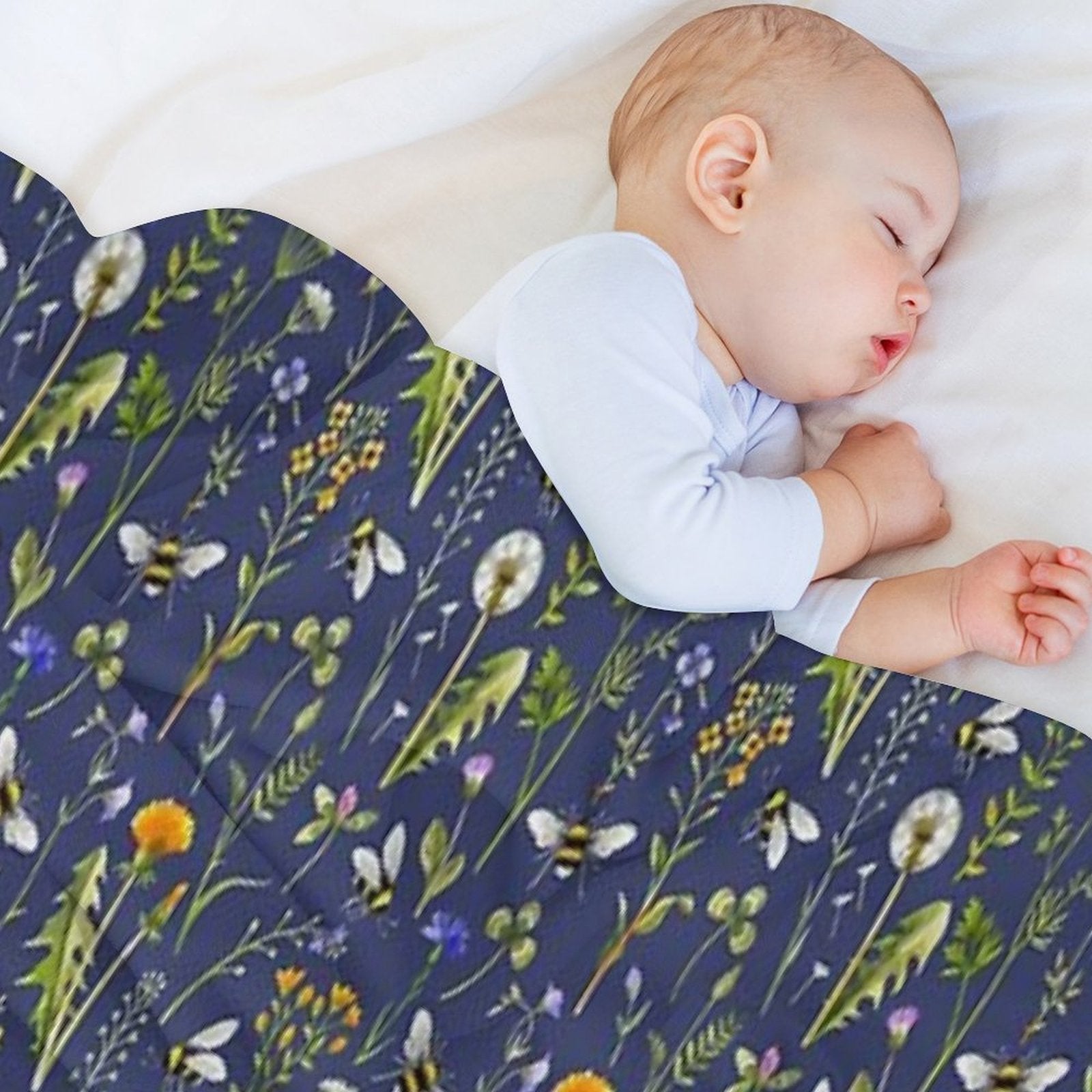 Bees And Wildflowers  Dark Blue Easy Care Throw Blanket
