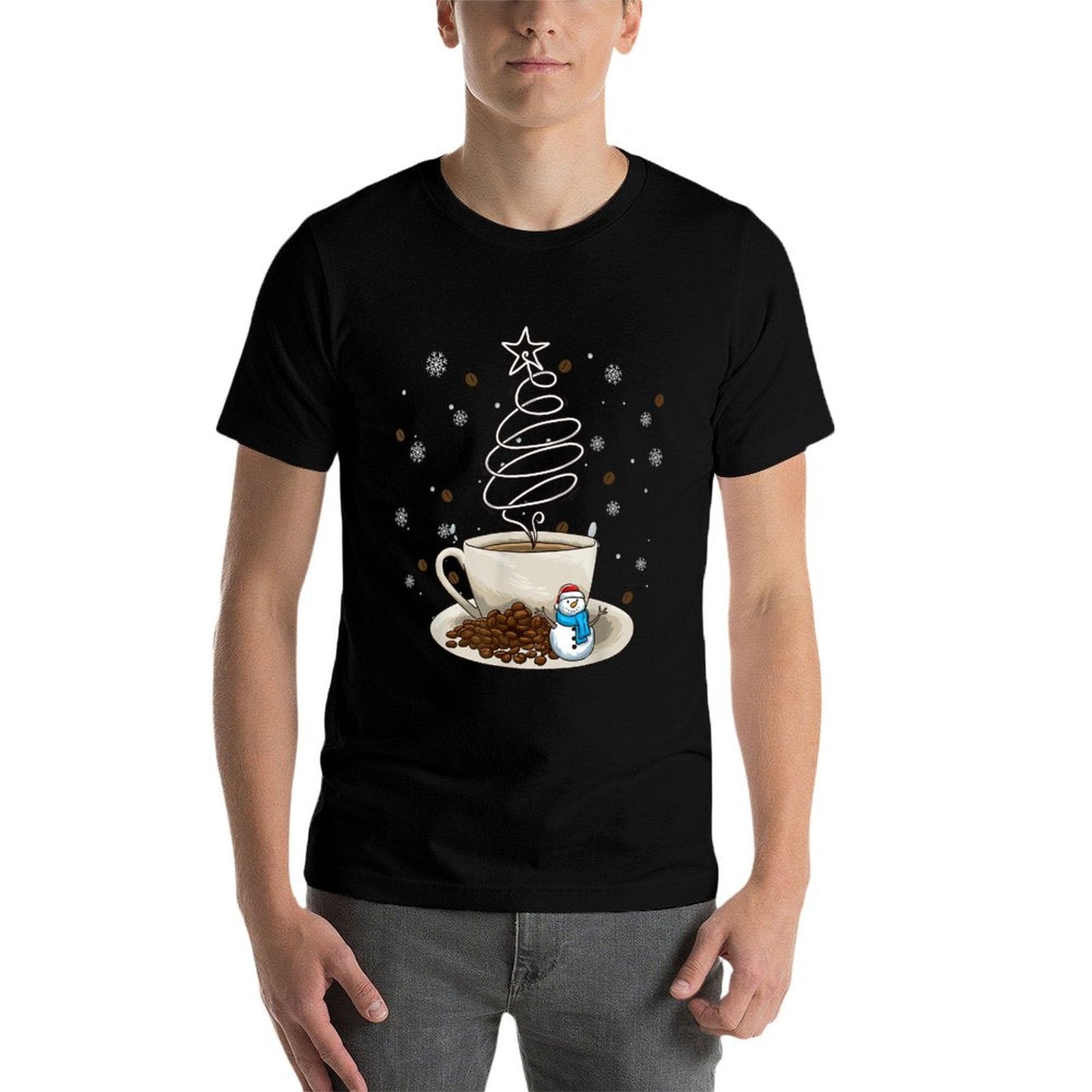 Fun Winter Snowman Holiday Coffee Drinker Barista  Tagless Design T-Shirt