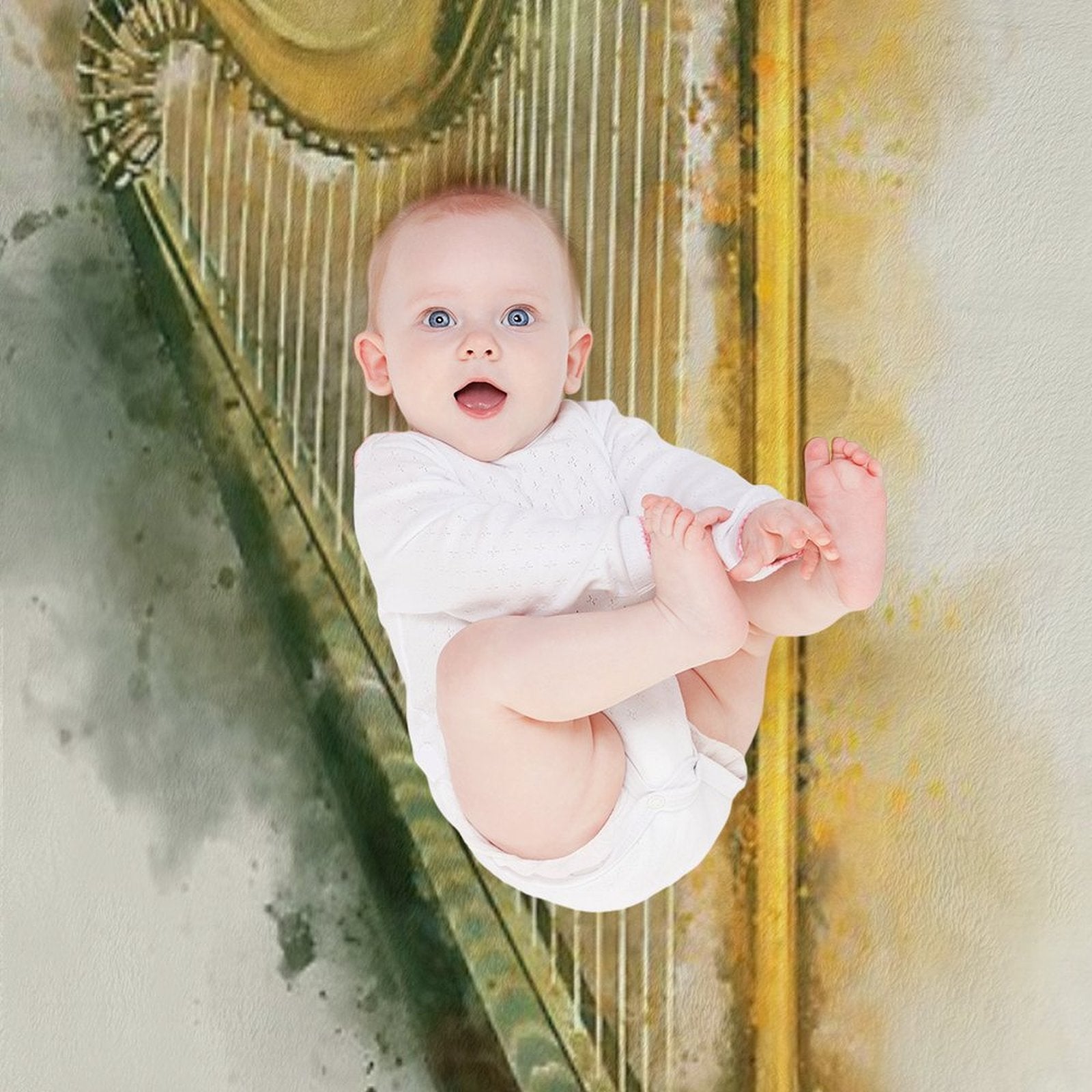 Classical Harp in Golden Watercolor Wrinkle-free Throw Blanket