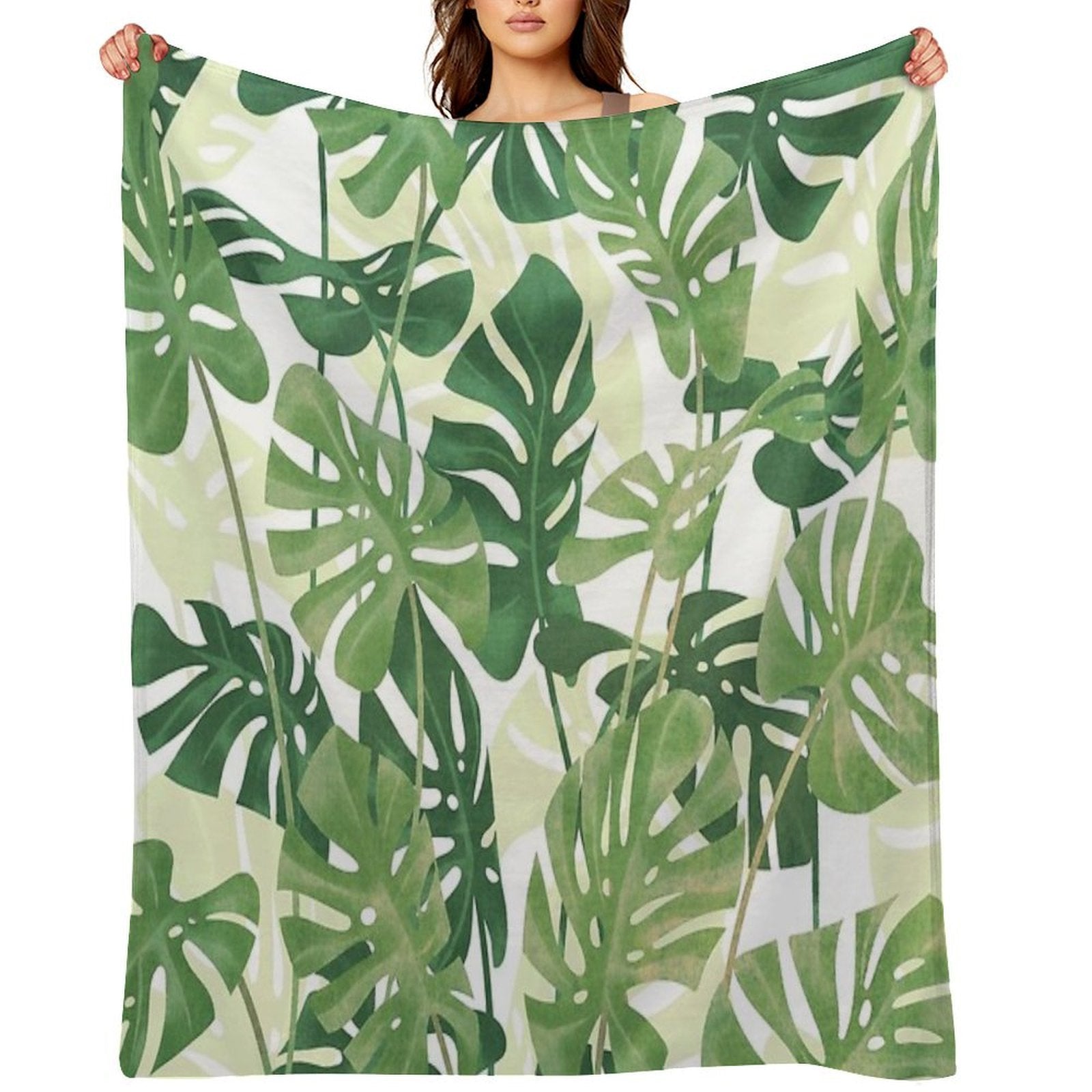 Vintage Monstera Leaves Eco-conscious Throw Blanket