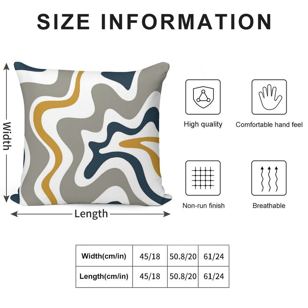 Liquid Swirl Contemporary Abstract in Mustard Yellow, Navy Blue, Grey, And White Soft Reinforced Edging Throw Pillow