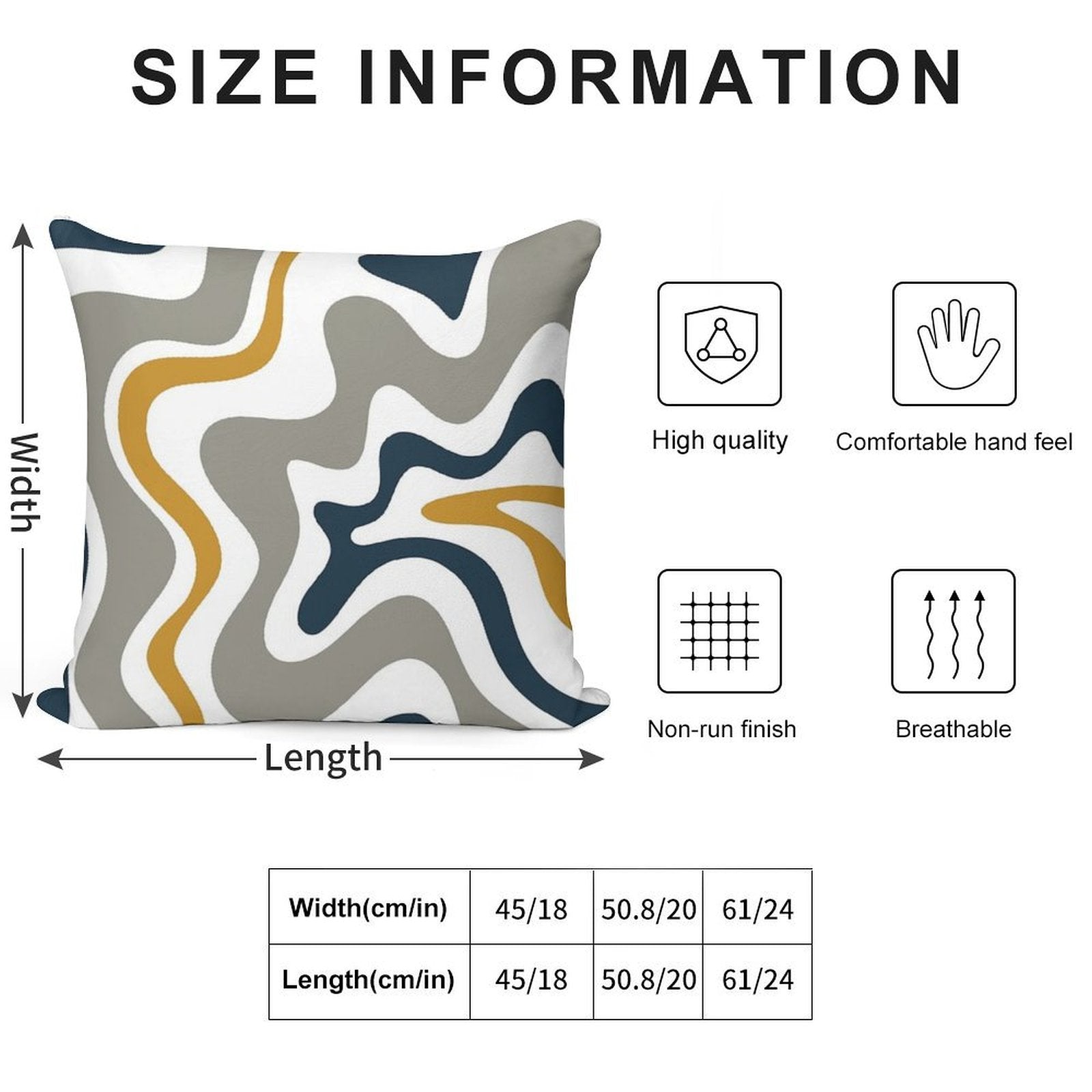 Liquid Swirl Contemporary Abstract in Mustard Yellow, Navy Blue, Grey, And White Soft Reinforced Edging Throw Pillow