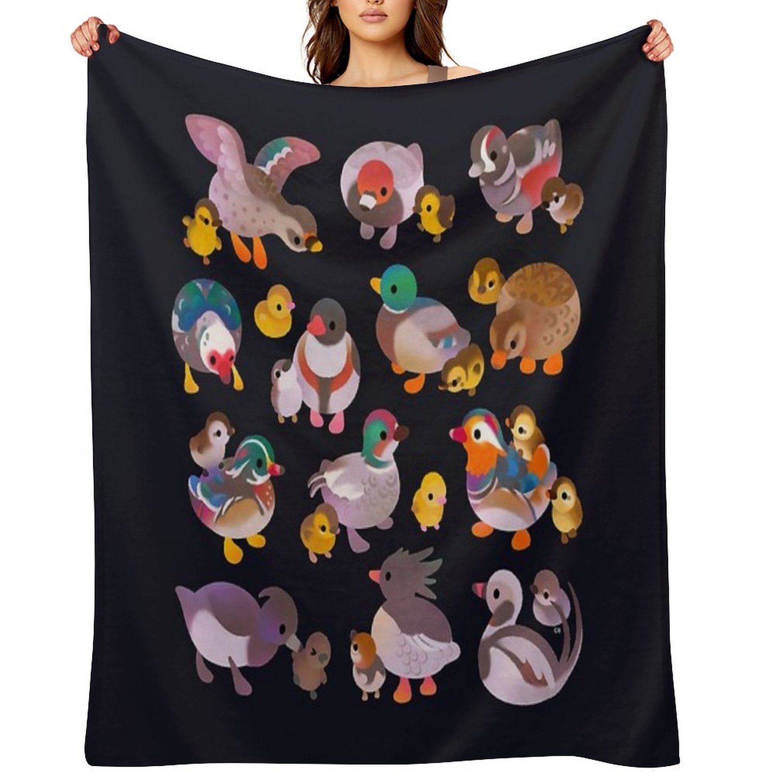 Duck And Duckling - Dark Comfort Throw Blanket