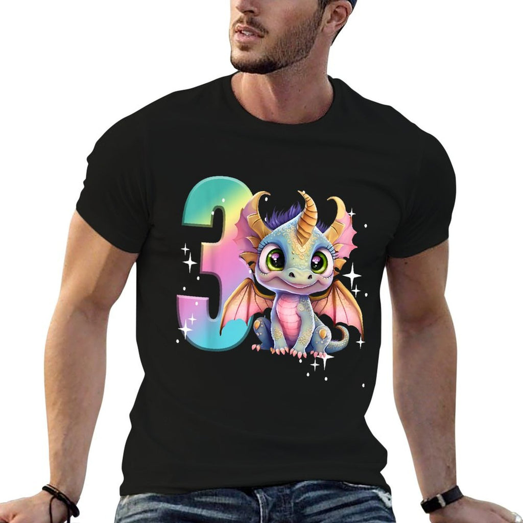 3rd Birthday Dragon Party Rainbow Girl Toddler Three 3  Wrinkle-resistant T-Shirt
