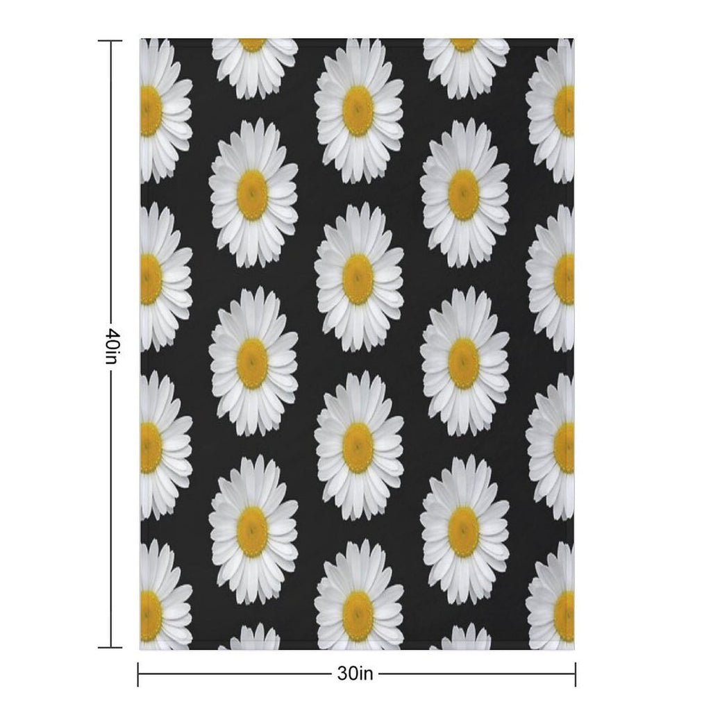 Modern Simple Elegant White Daisy Flowers on Black Anti-pilling Throw Blanket