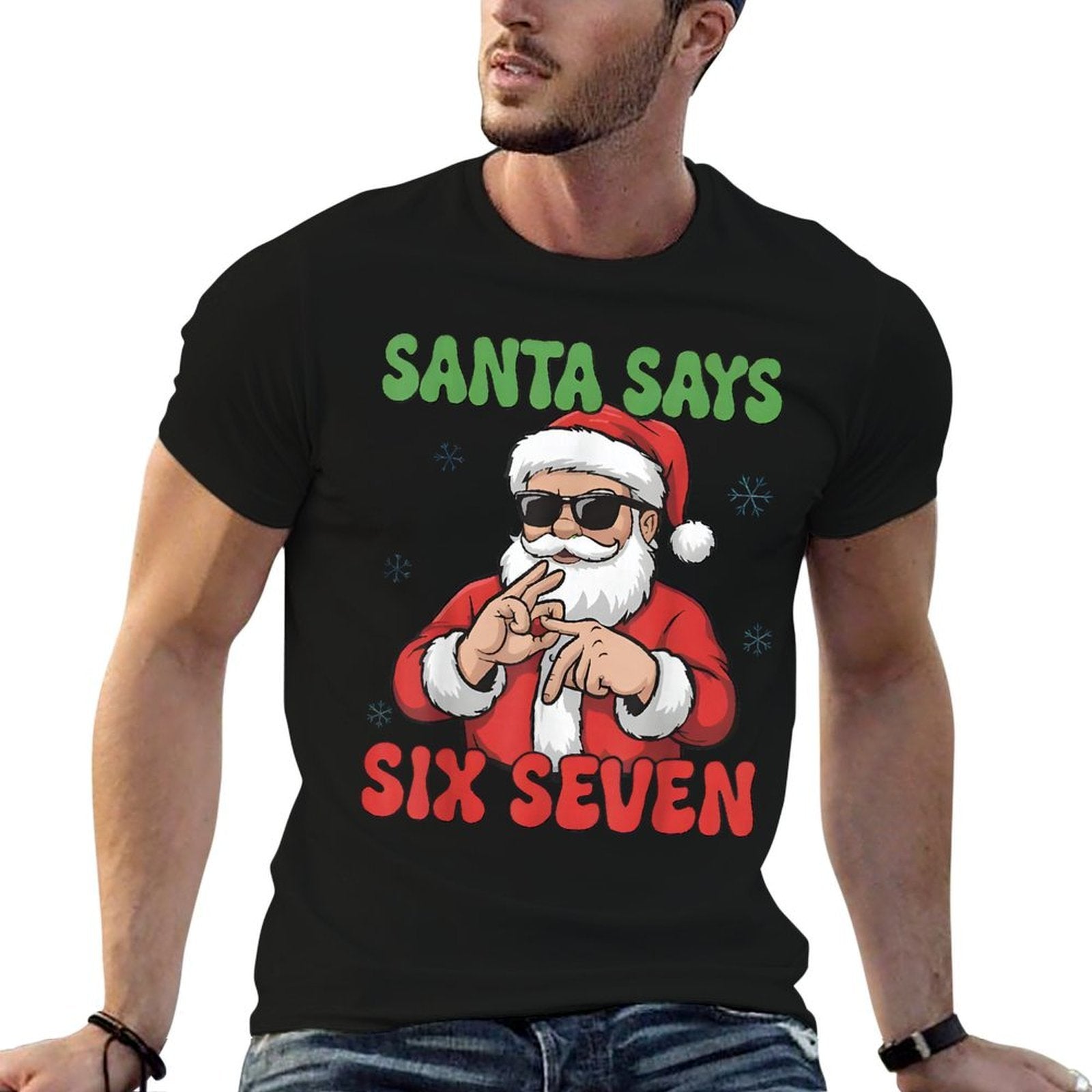 Funny Santa Says Six Seven 67 Meme Christmas  Fade-proof Color T-Shirt