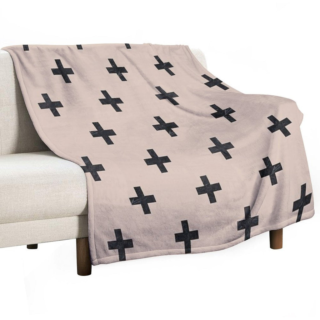 Beige And Black Textured Swiss Cross Pattern Lightweight Throw Blanket