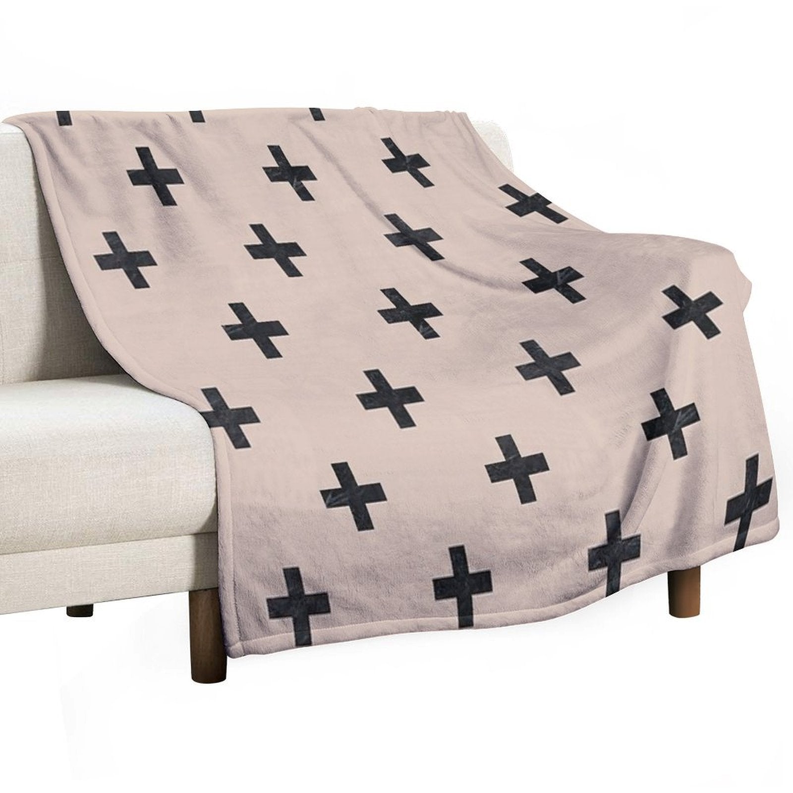 Beige And Black Textured Swiss Cross Pattern Lightweight Throw Blanket