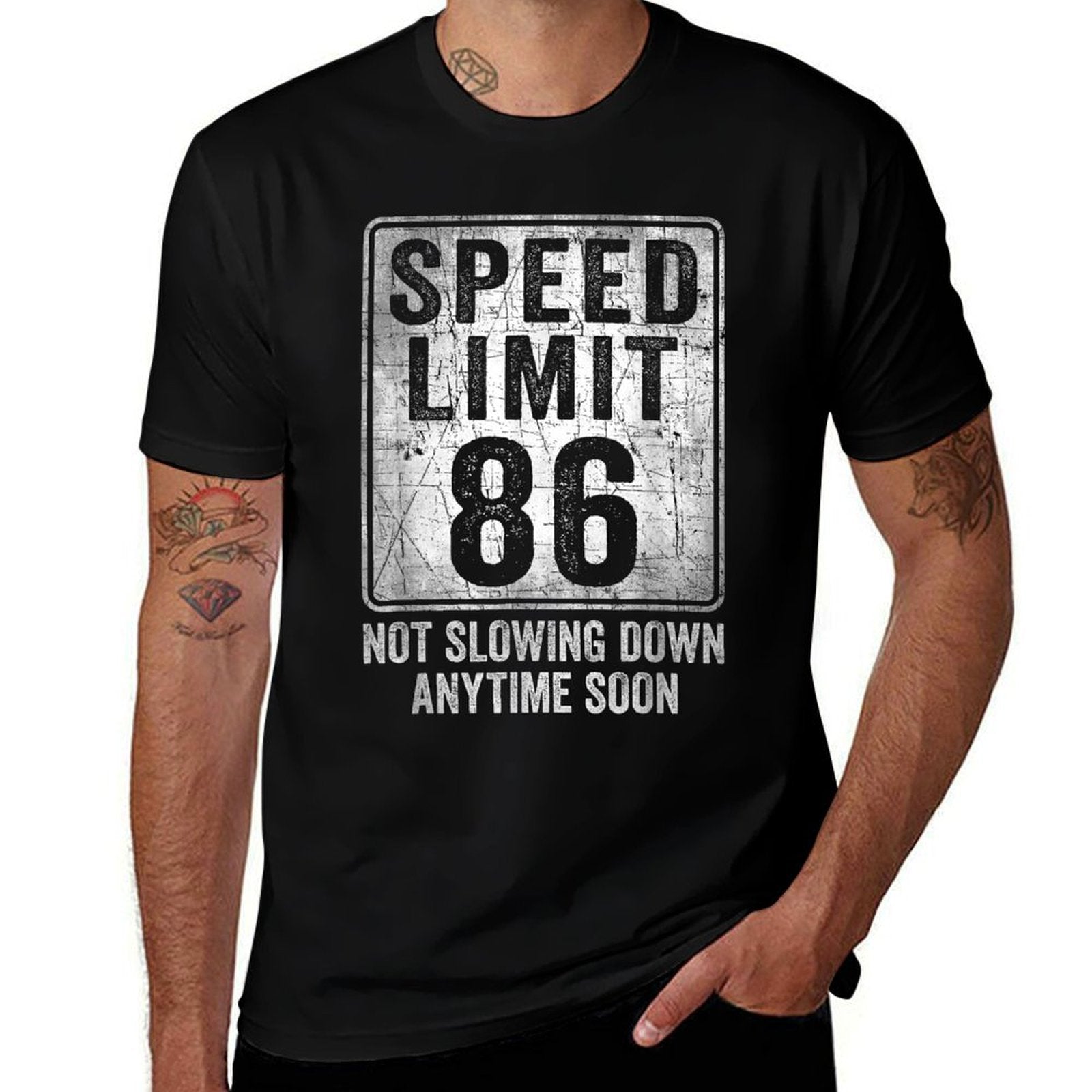 86th Birthday Speed Limit Sign Funny 86 Year Old Senior  Polyester Blend T-Shirt