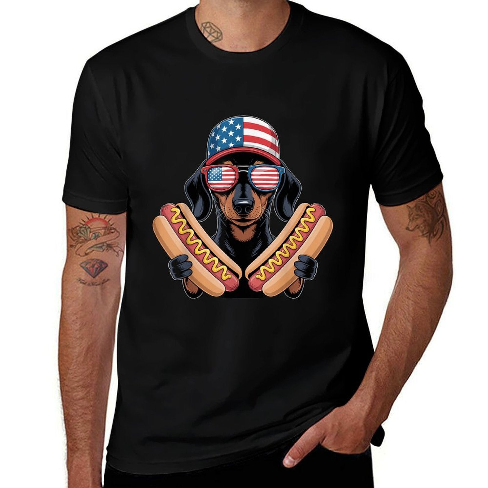 Funny Patriotic Dachshund 4th Of July Hotdog American  Quick-drying T-Shirt