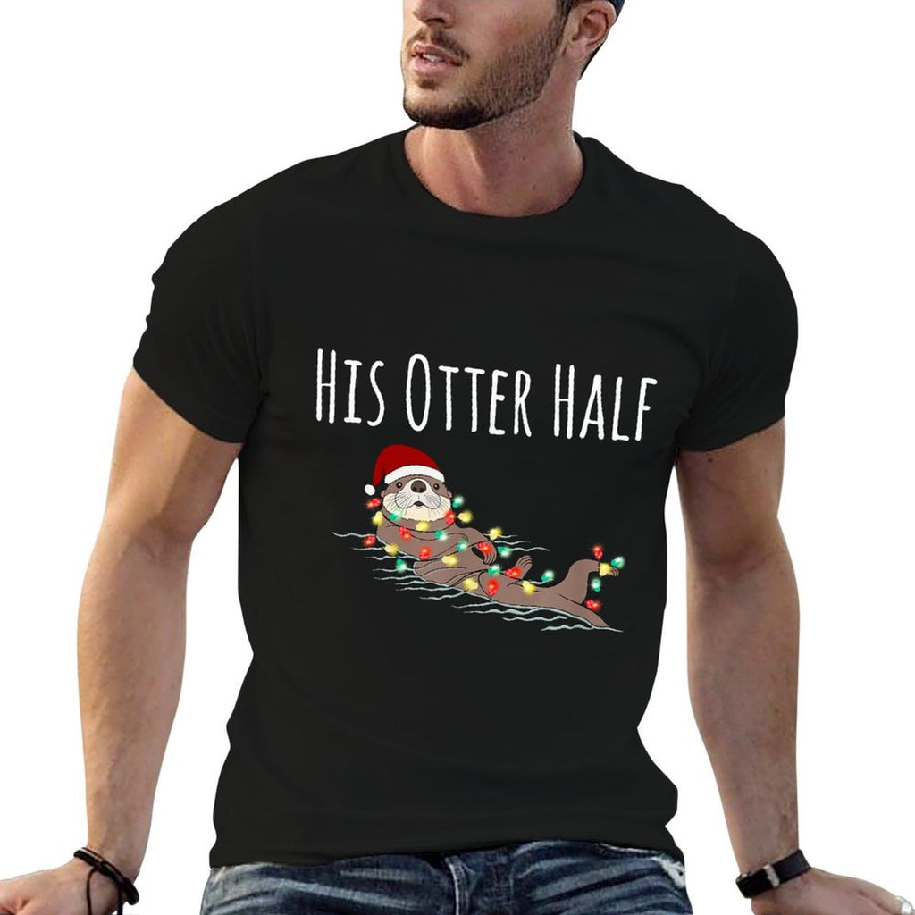 Funny Matching Couple His And Her Otter Half Ugly Christmas  Polyester Blend T-Shirt