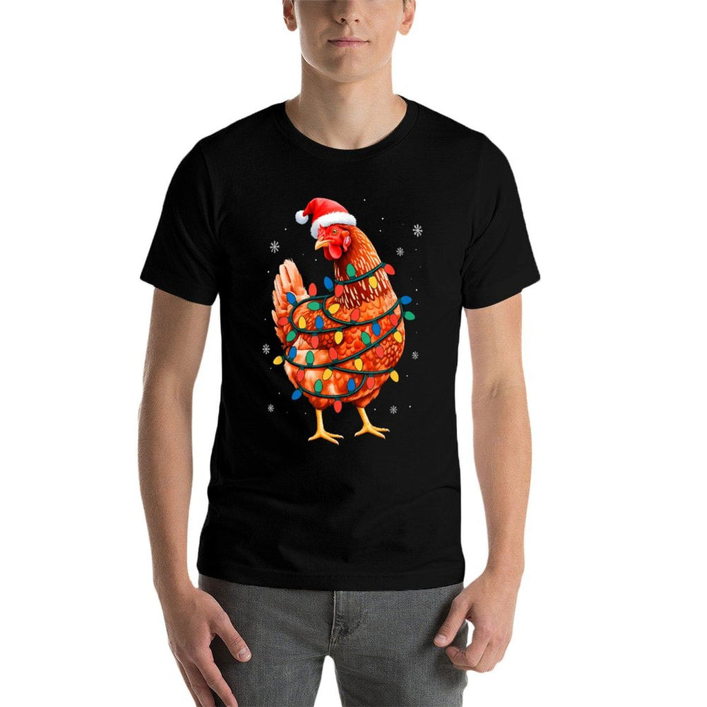 Chicken Christmas Tree Lights Farm Animal Santa Xmas Pajamas  Slim-fit Cut T-Shirt